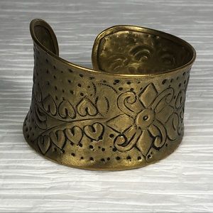 VTG Brass Open Cuff Bracelet Floral Stamped Design